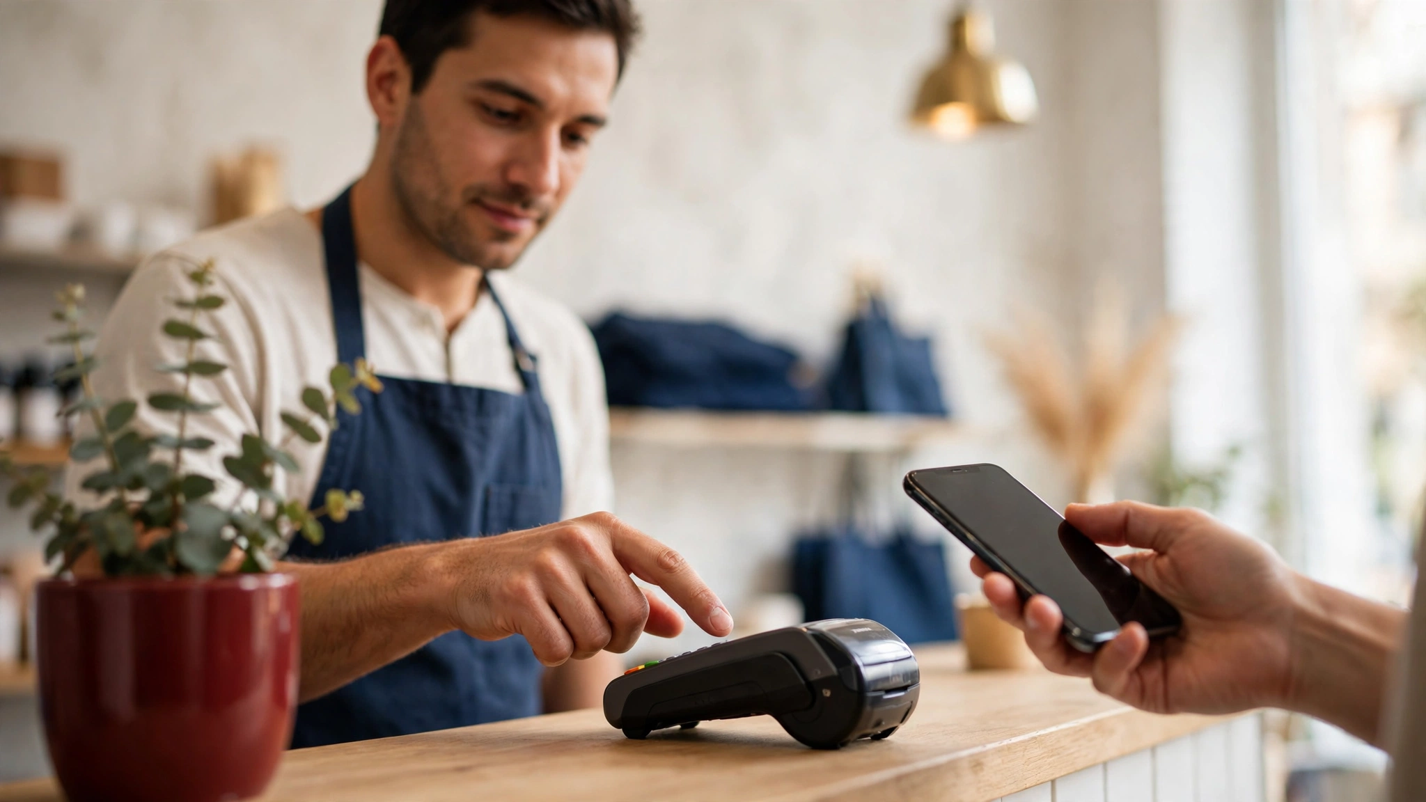 Shop owner processing a card payment for a sole trader tax set-aside guide